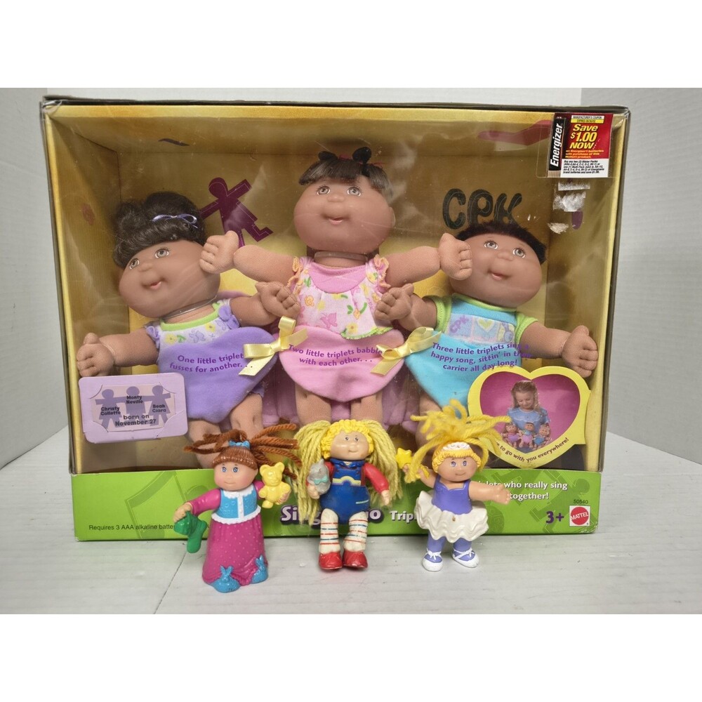Cabbage Patch Kids Sing 'n Go Triplets Dolls Brand New In Box + 3 Mini CPK Vtg